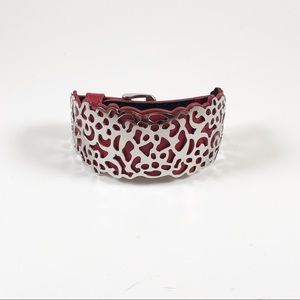 Metal and faux leather red bracelet